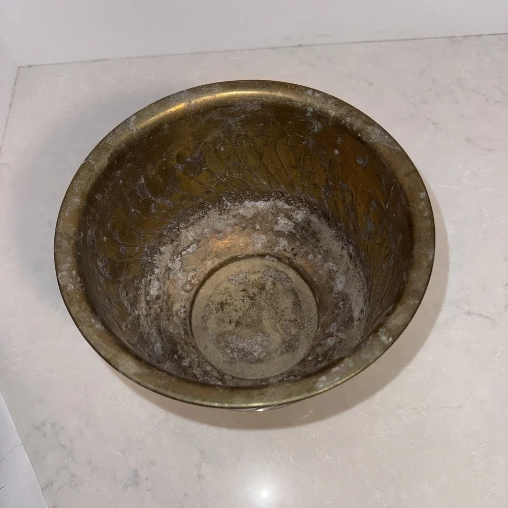 Brass Wavy Swirl Bowl Planter Made in India Vintage 7 1/2 Inch Wide 6 In Tall